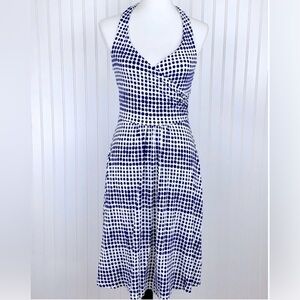 Boden Halter Dress Navy Blue Polka Dot Fit & Flare Size 6 coastal preppy resort